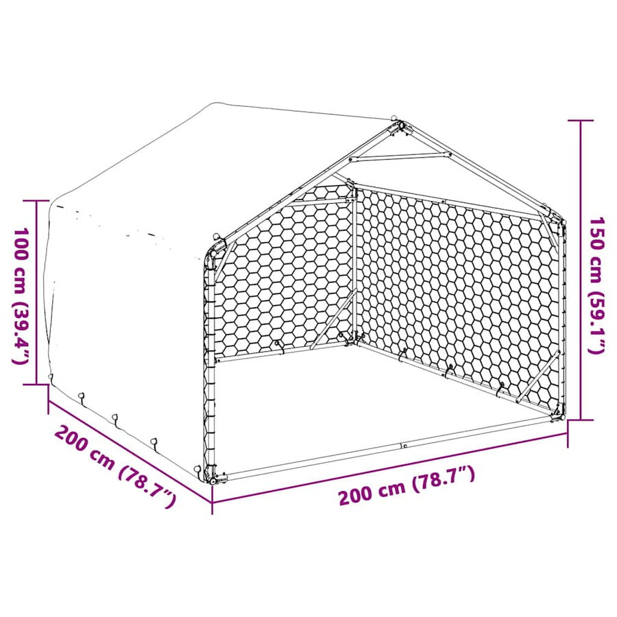 Hondenkennel buiten met deksel 2x2x1,5 m gegalvaniseerd staal