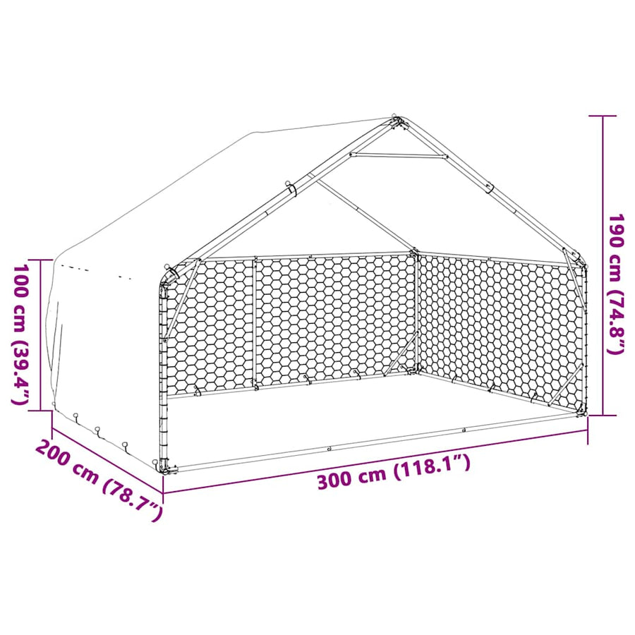 Hondenkennel buiten met deksel 3x2x1,9 m gegalvaniseerd staal