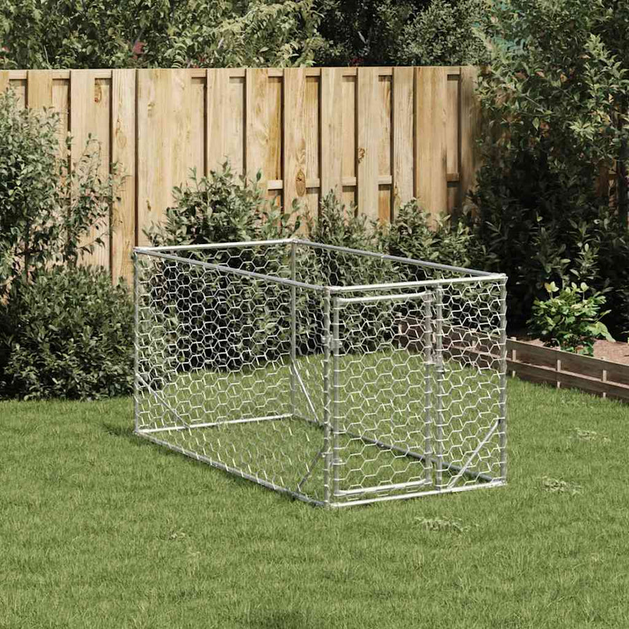 Hondenkennel voor buiten met deur 2x1x1 m gegalvaniseerd staal