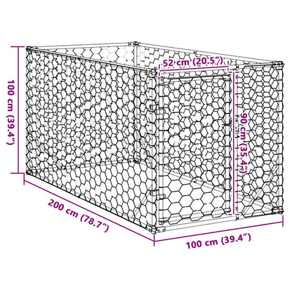 Hondenkennel voor buiten met deur 2x1x1 m gegalvaniseerd staal