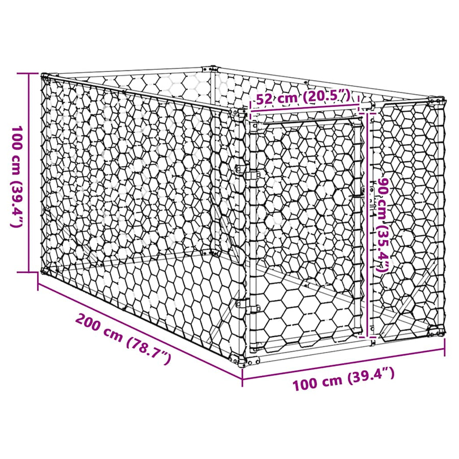 Hondenkennel voor buiten met deur 2x1x1 m gegalvaniseerd staal