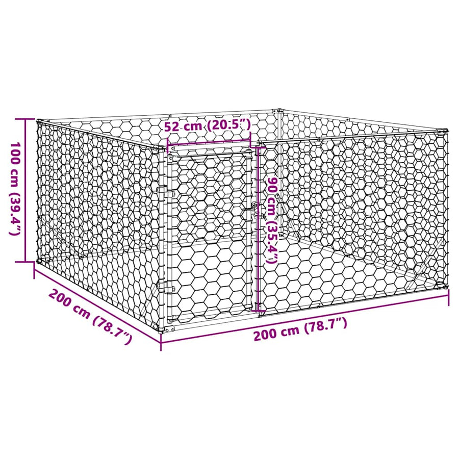 Hondenkennel voor buiten met deur 2x2x1 m gegalvaniseerd staal