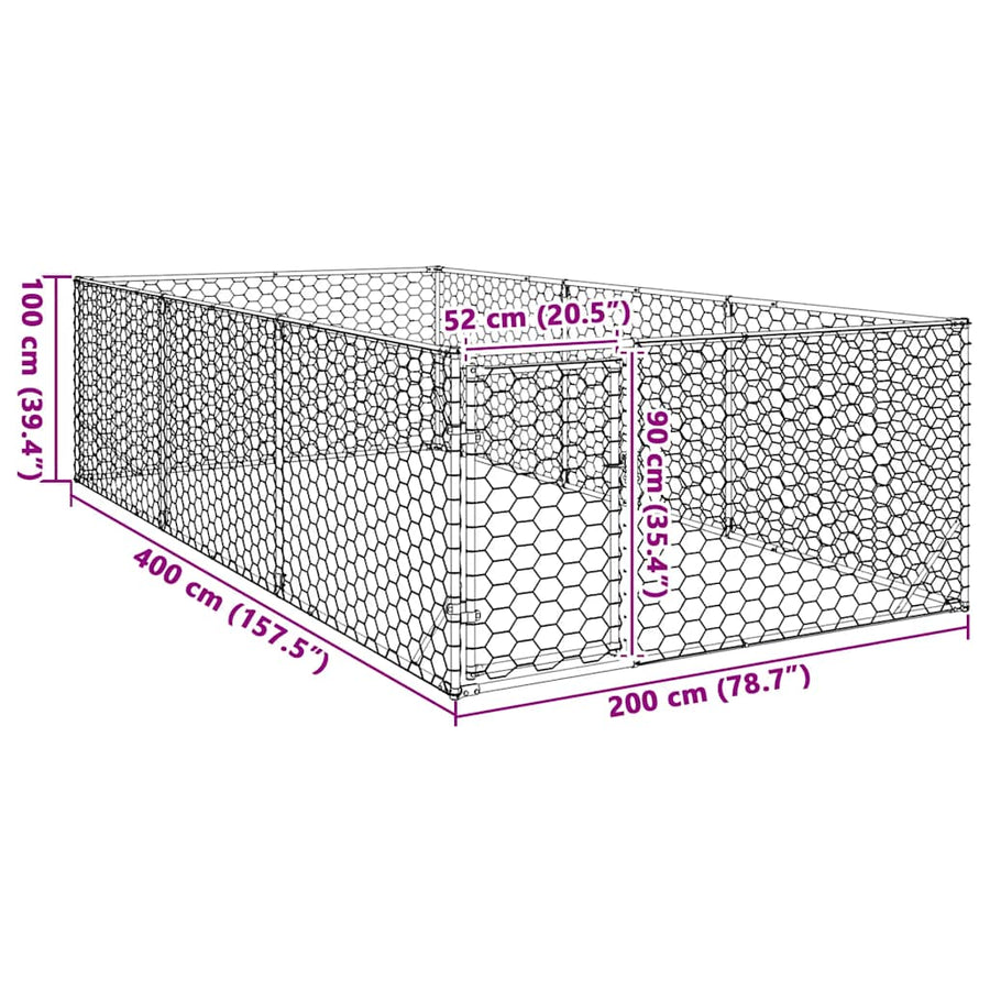 Hondenkennel voor buiten met deur 2x4x1 m gegalvaniseerd staal