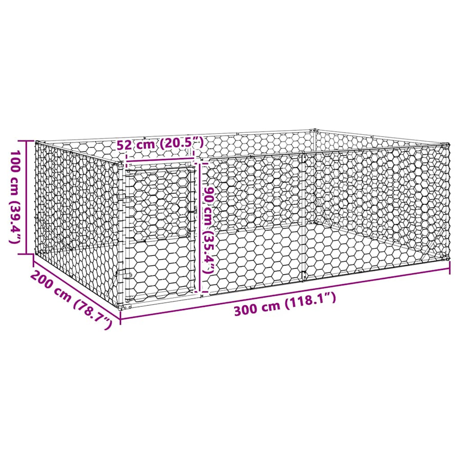 Hondenkennel voor buiten met deur 3x2x1 m gegalvaniseerd staal