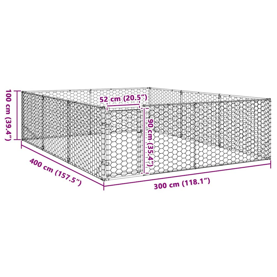 Hondenkennel voor buiten met deur 3x4x1 m gegalvaniseerd staal