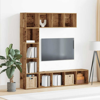 Boekenkasten 3 st bewerkt hout oud houtkleurig