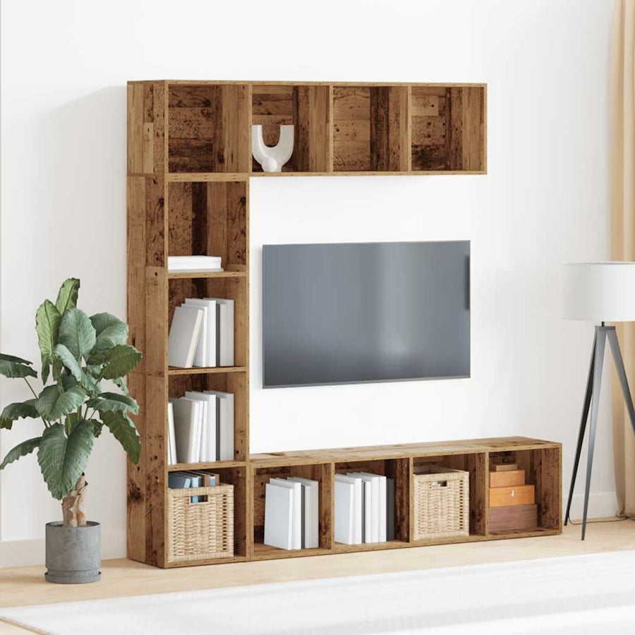 Boekenkasten 3 st bewerkt hout oud houtkleurig