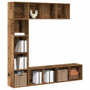 Boekenkast set 3 st bewerkt hout oud houtkleurig 36x30x143 cm
