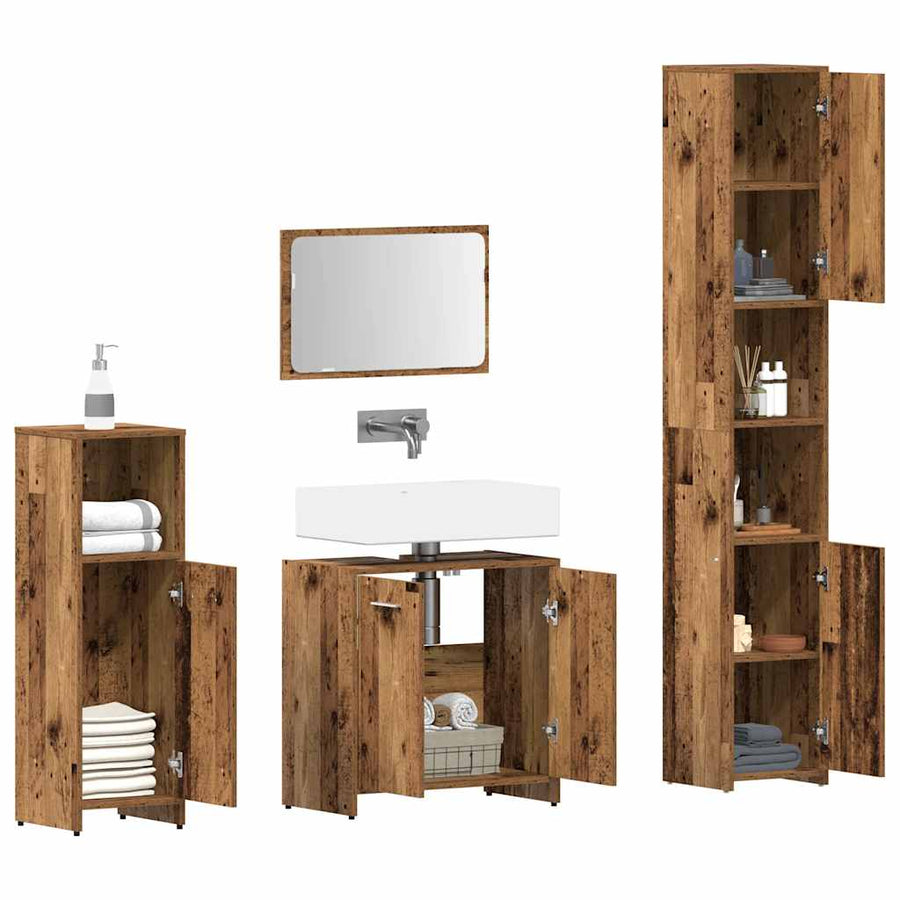 4-delige Badkamermeubelset bewerkt hout oud houtkleurig
