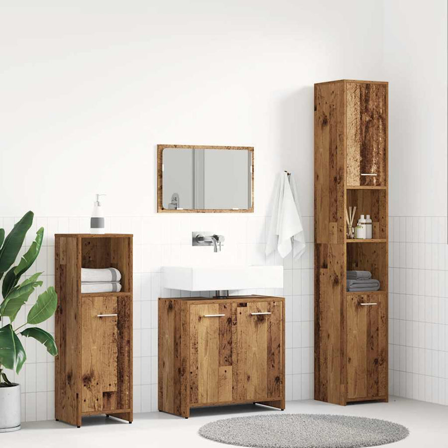 4-delige Badkamermeubelset bewerkt hout oud houtkleurig