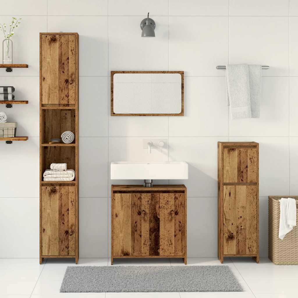 4-delige Badkamermeubelset bewerkt hout oud houtkleurig