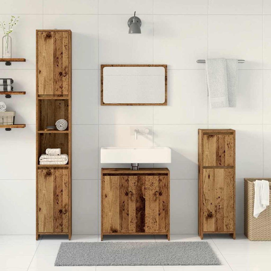 4-delige Badkamermeubelset bewerkt hout oud houtkleurig