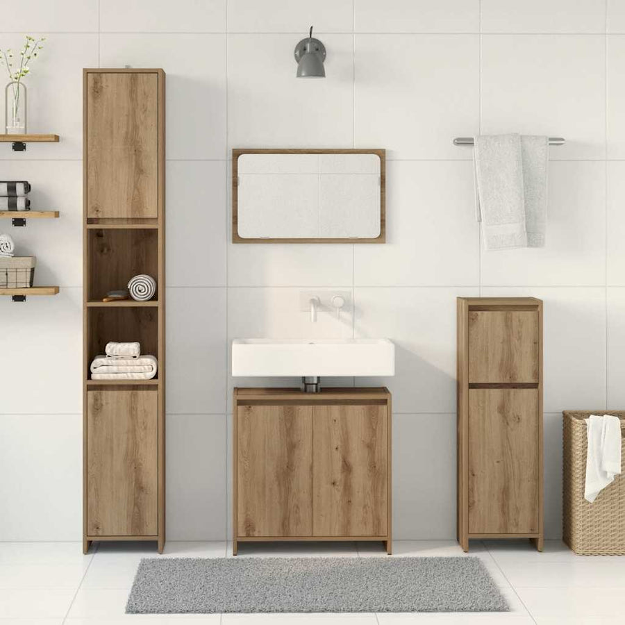 4-delige Badkamermeubelset bewerkt hout artisanaal eikenkleur