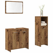 Badkamermeubelset 3-delig bewerkt hout oud houtkleurig