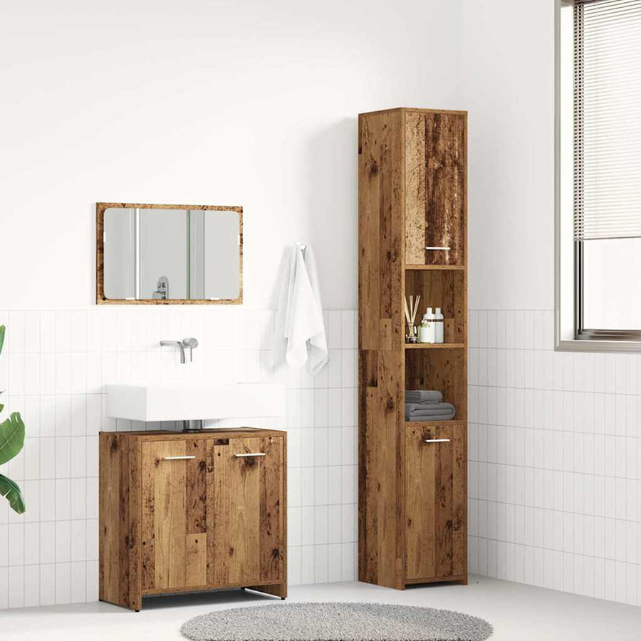 3-delige Badkamermeubelset bewerkt hout oud houtkleurig