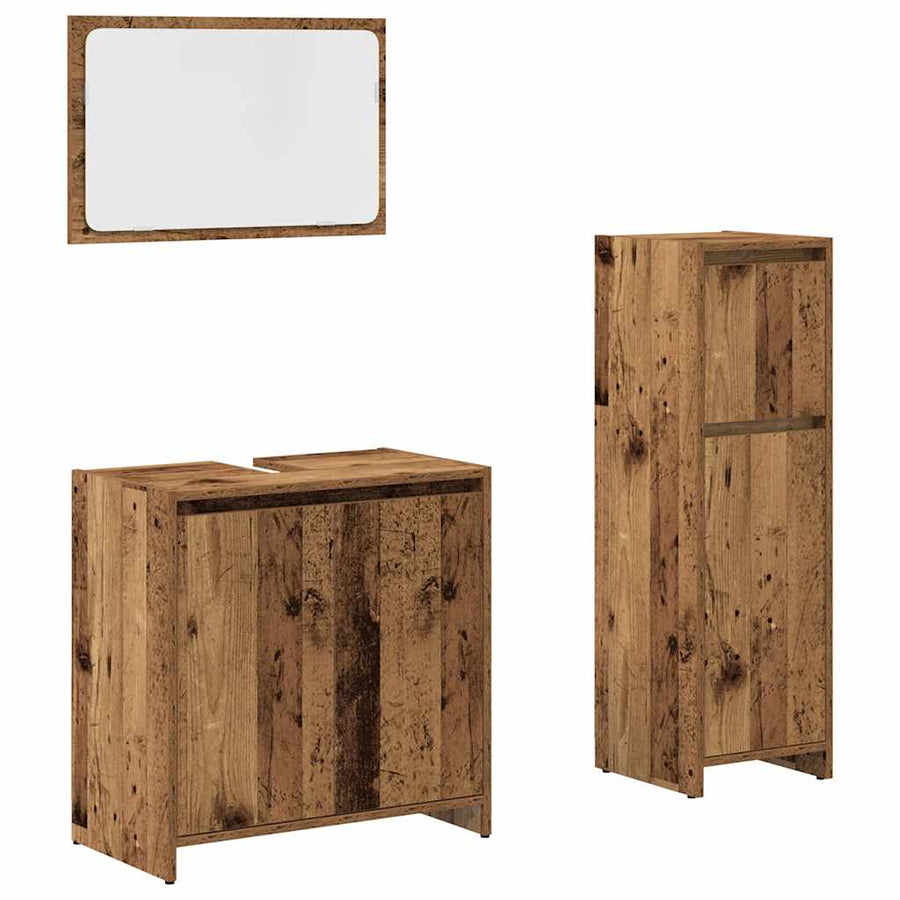 3-delige Badkamermeubelset bewerkt hout oud houtkleurig