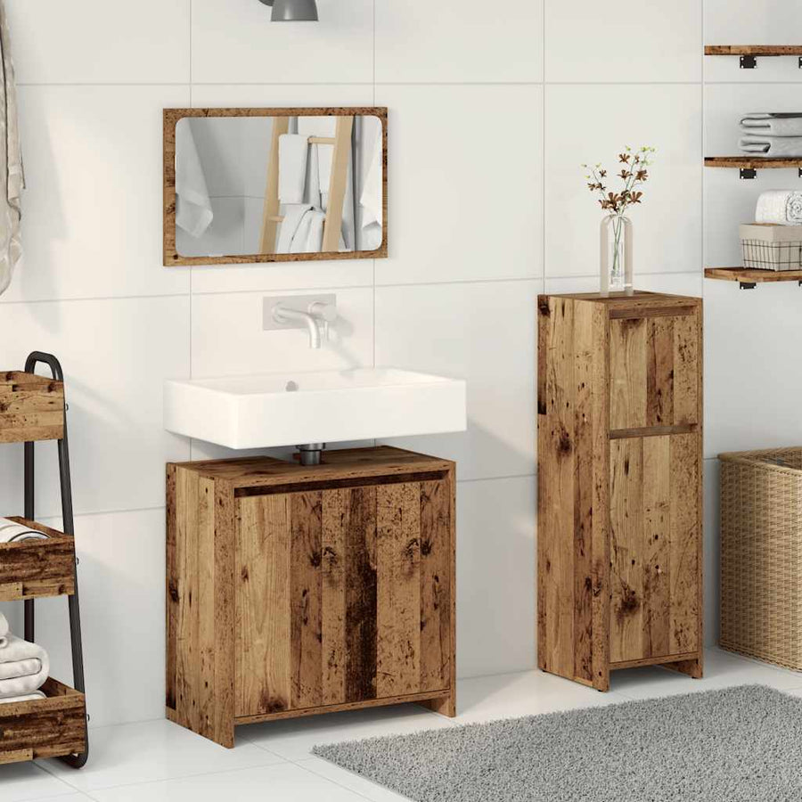 3-delige Badkamermeubelset bewerkt hout oud houtkleurig