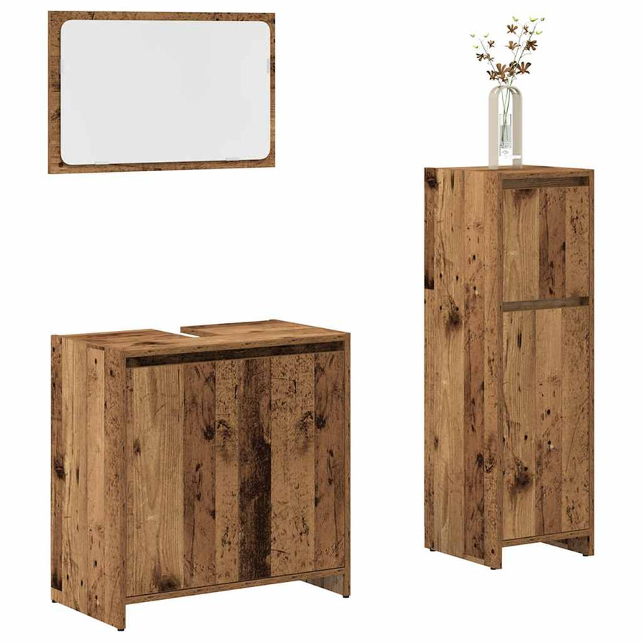 3-delige Badkamermeubelset bewerkt hout oud houtkleurig