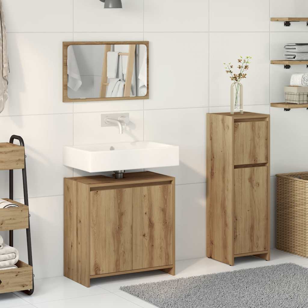3-delige Badkamermeubelset bewerkt hout artisanaal eikenkleur