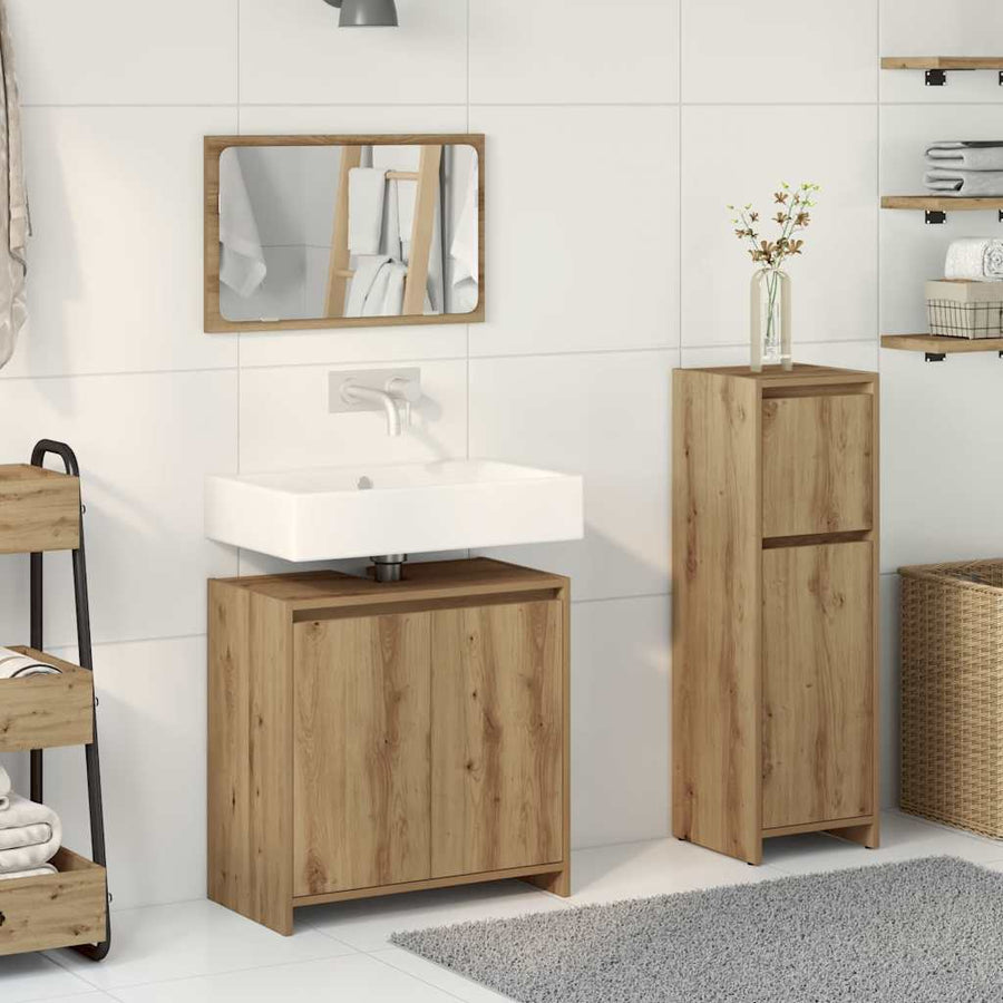 3-delige Badkamermeubelset bewerkt hout artisanaal eikenkleur