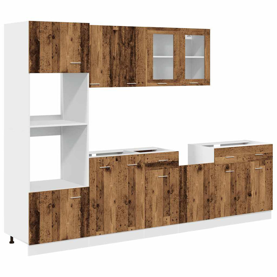 7-delige Keukenkastenset bewerkt hout oud houtkleurig