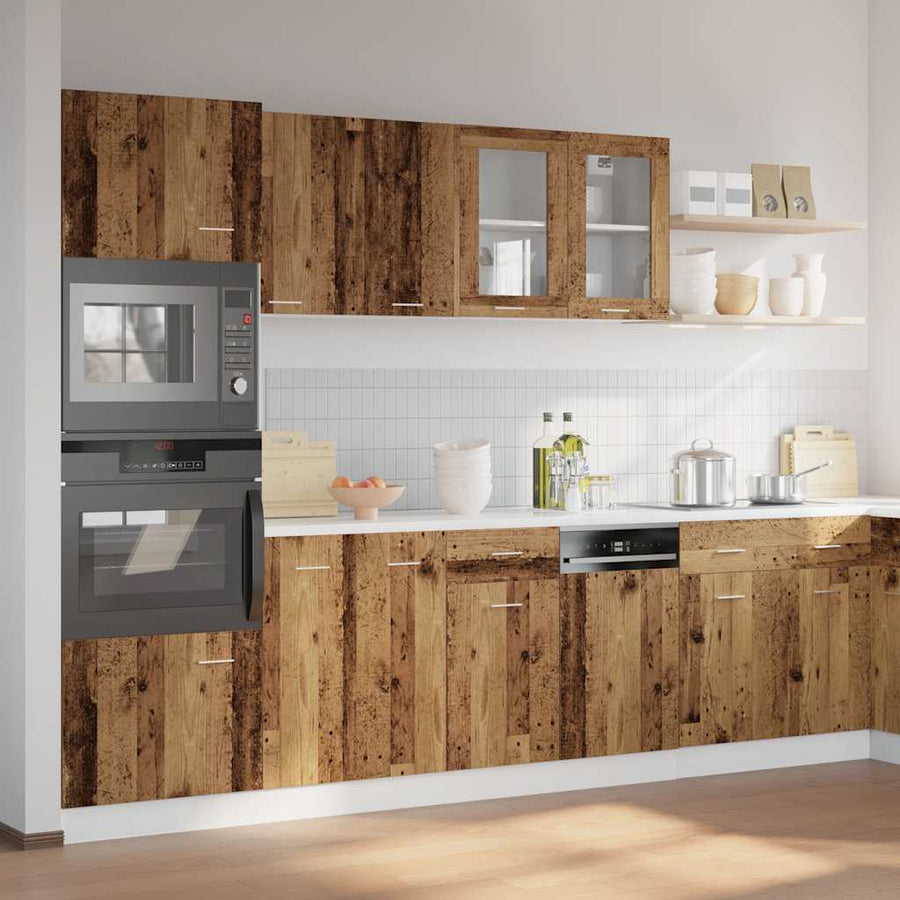7-delige Keukenkastenset bewerkt hout oud houtkleurig