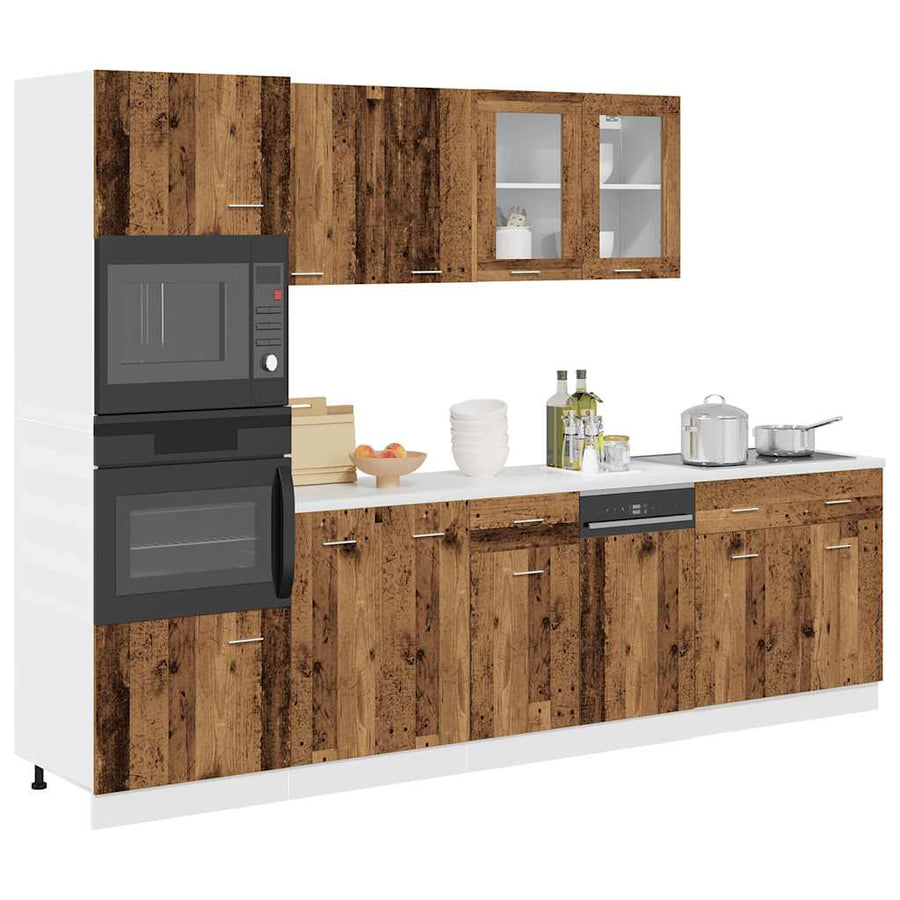 7-delige Keukenkastenset bewerkt hout oud houtkleurig