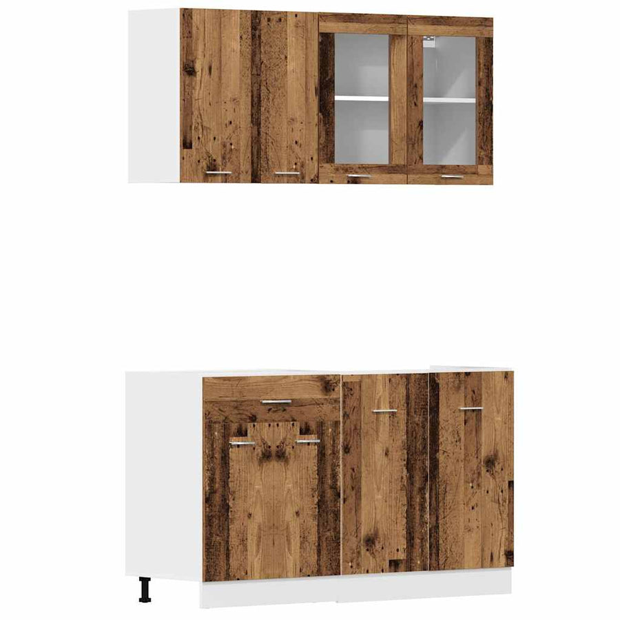 4-delige Keukenkastenset bewerkt hout oud houtkleurig