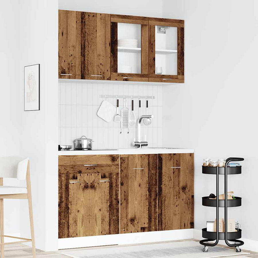 4-delige Keukenkastenset bewerkt hout oud houtkleurig