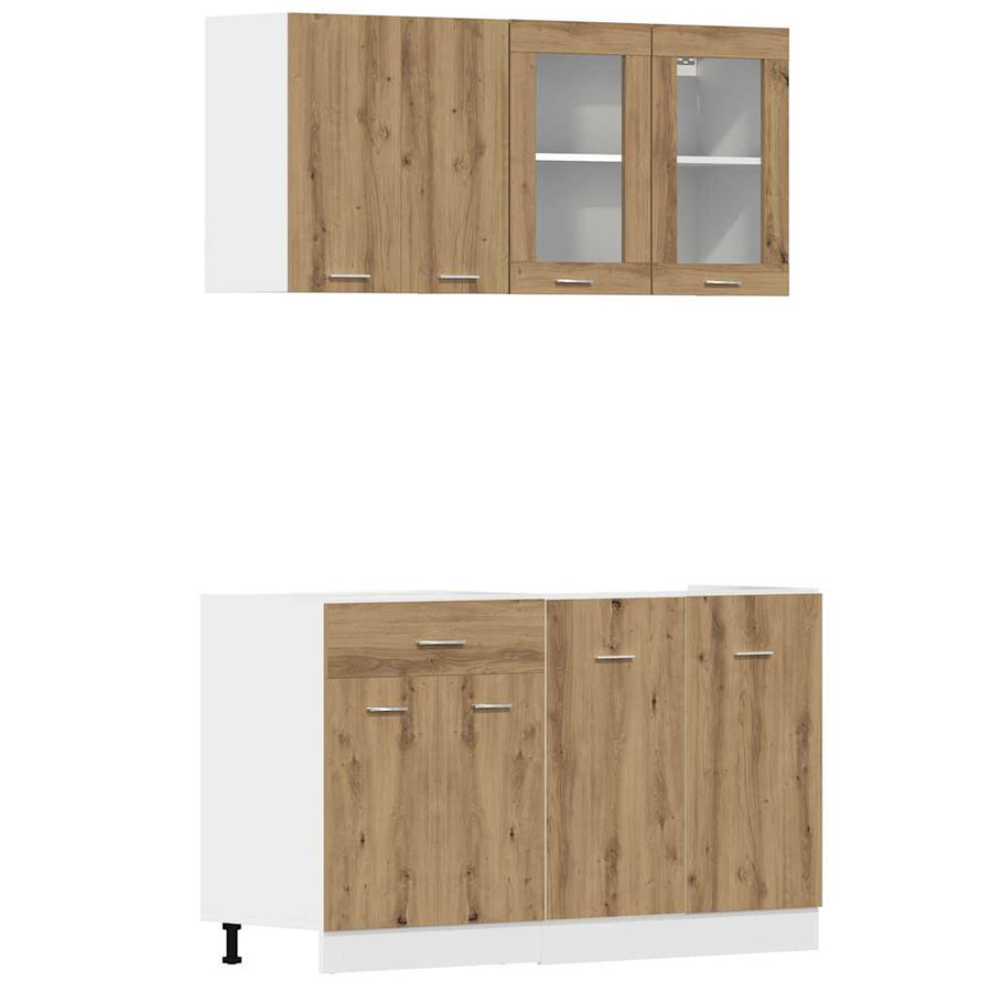 4-delige Keukenkastenset bewerkt hout artisanaal eikenkleurig