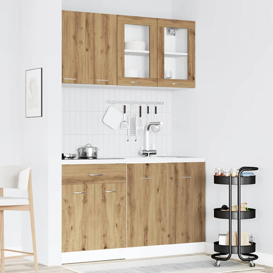 4-delige Keukenkastenset bewerkt hout artisanaal eikenkleurig