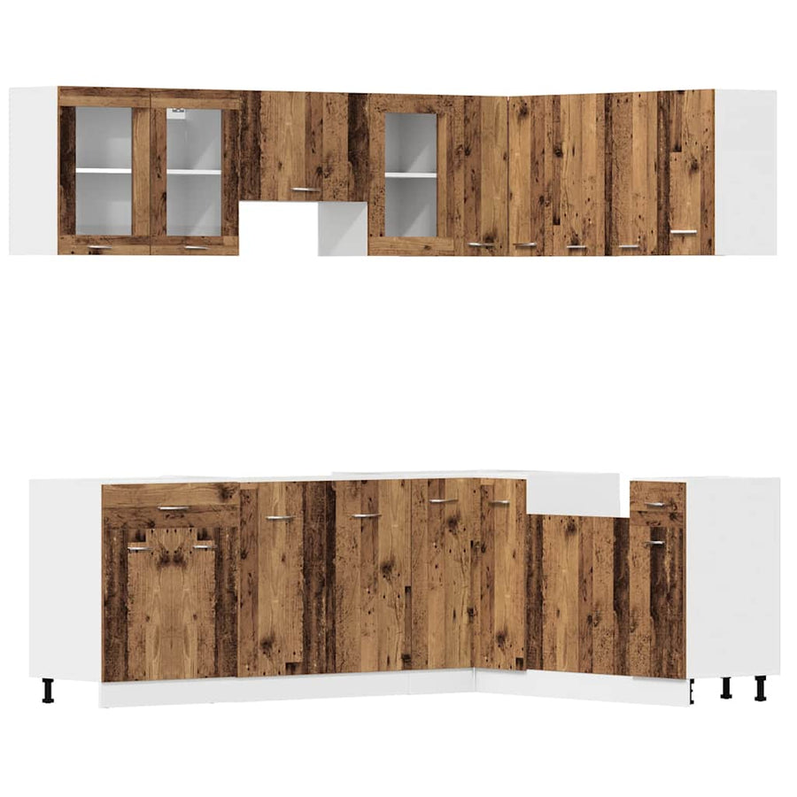 11-delige Keukenkastenset bewerkt hout oud houtkleurig