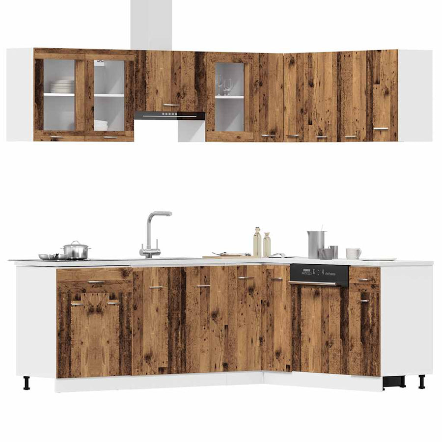 11-delige Keukenkastenset bewerkt hout oud houtkleurig