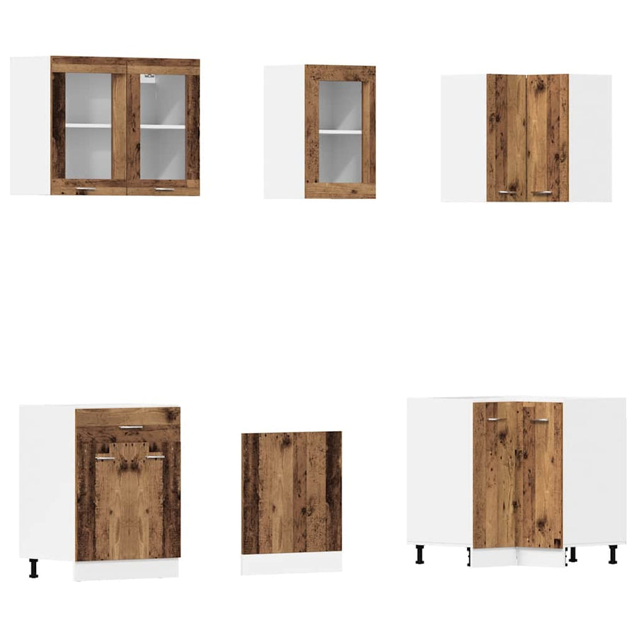 11-delige Keukenkastenset bewerkt hout oud houtkleurig