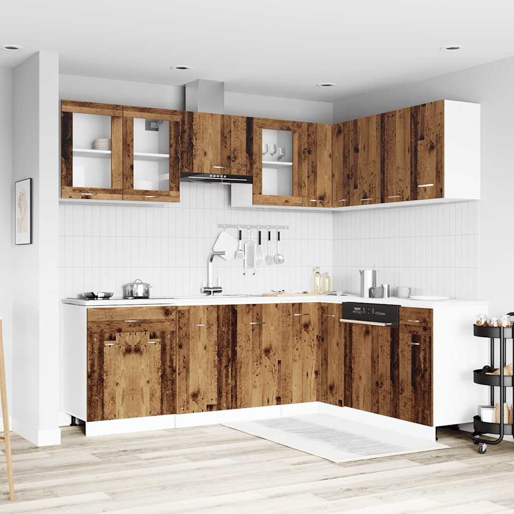 11-delige Keukenkastenset bewerkt hout oud houtkleurig
