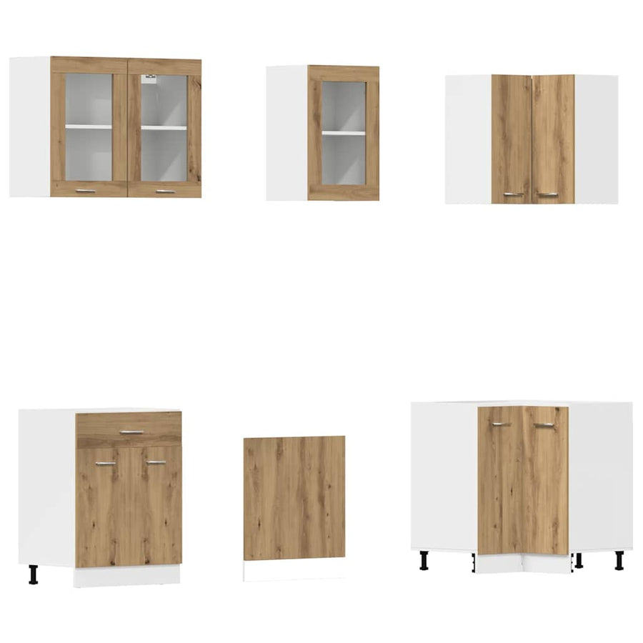 11-delige Keukenkastenset bewerkt hout artisanaal eiken