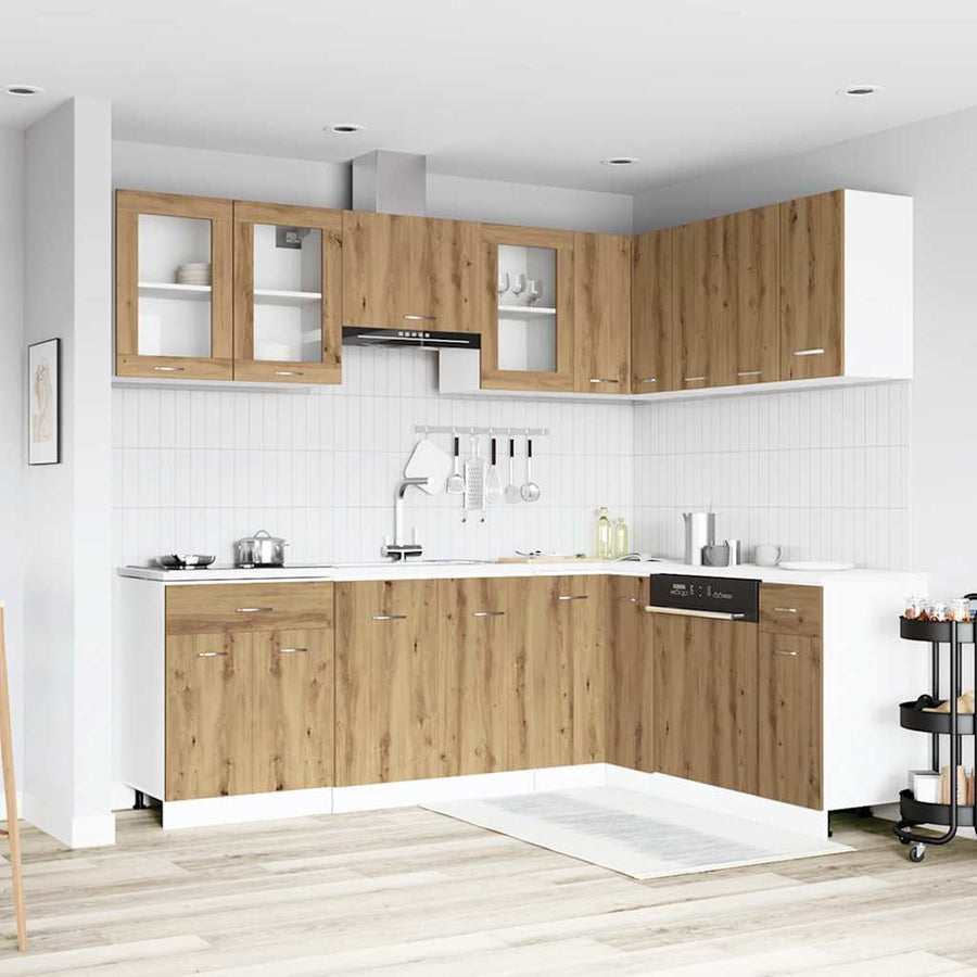 11-delige Keukenkastenset bewerkt hout artisanaal eiken