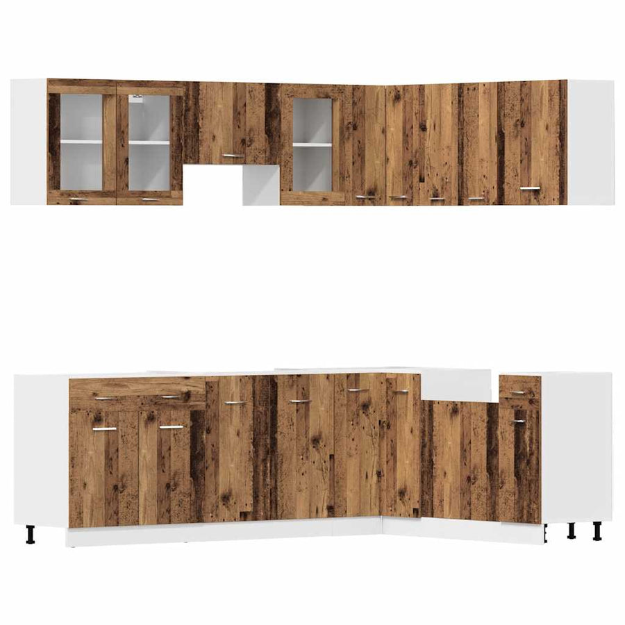 11-delige Keukenkastenset bewerkt hout oud houtkleurig