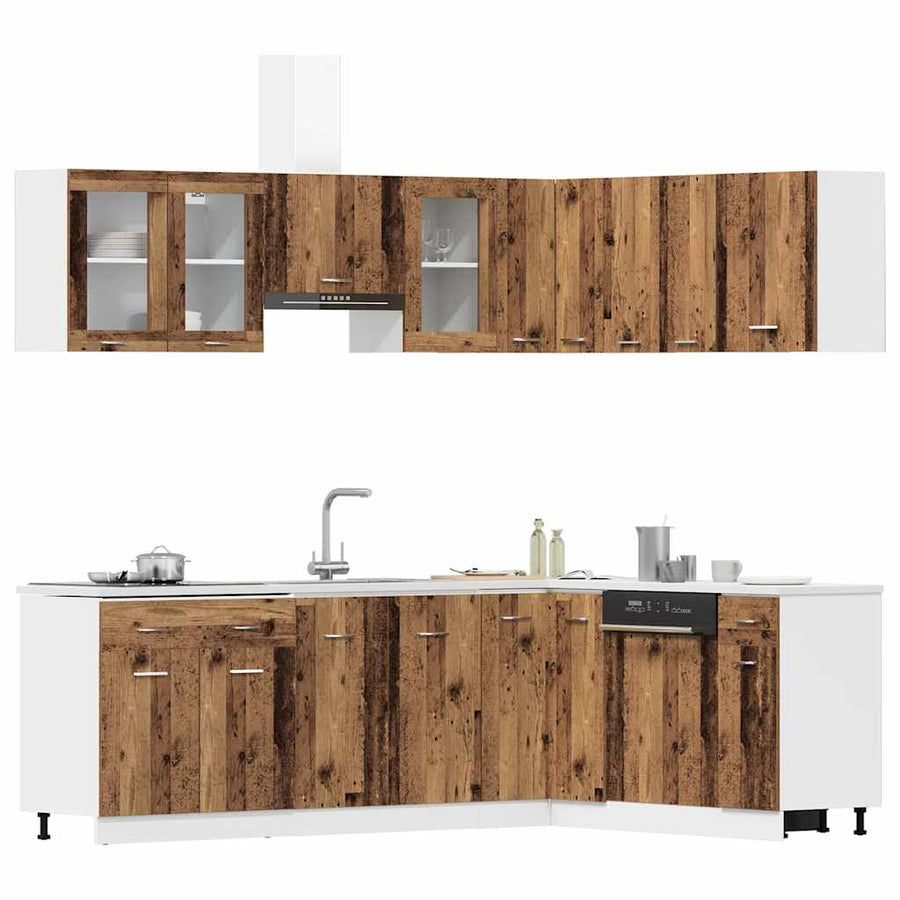 11-delige Keukenkastenset bewerkt hout oud houtkleurig