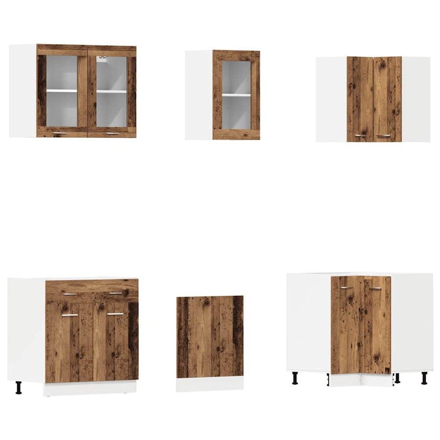 11-delige Keukenkastenset bewerkt hout oud houtkleurig