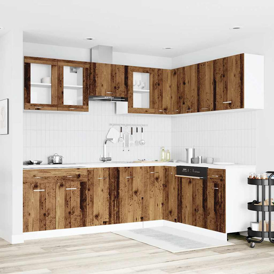 11-delige Keukenkastenset bewerkt hout oud houtkleurig