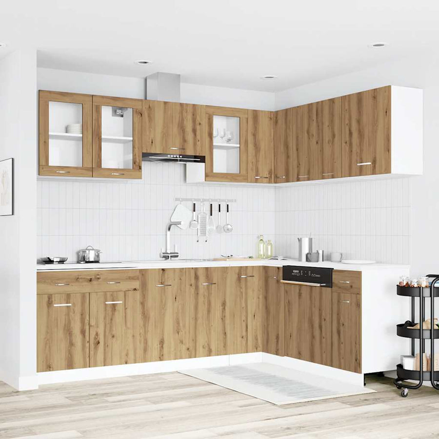 11-delige Keukenkastenset bewerkt hout artisanaal eiken