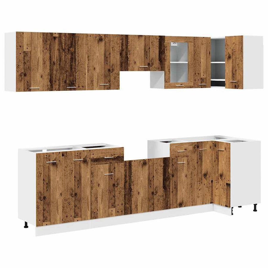 11-delige Keukenkastenset bewerkt hout oud houtkleurig