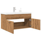 Bathroom vanity unit with integrated sink artisanal oak-colored