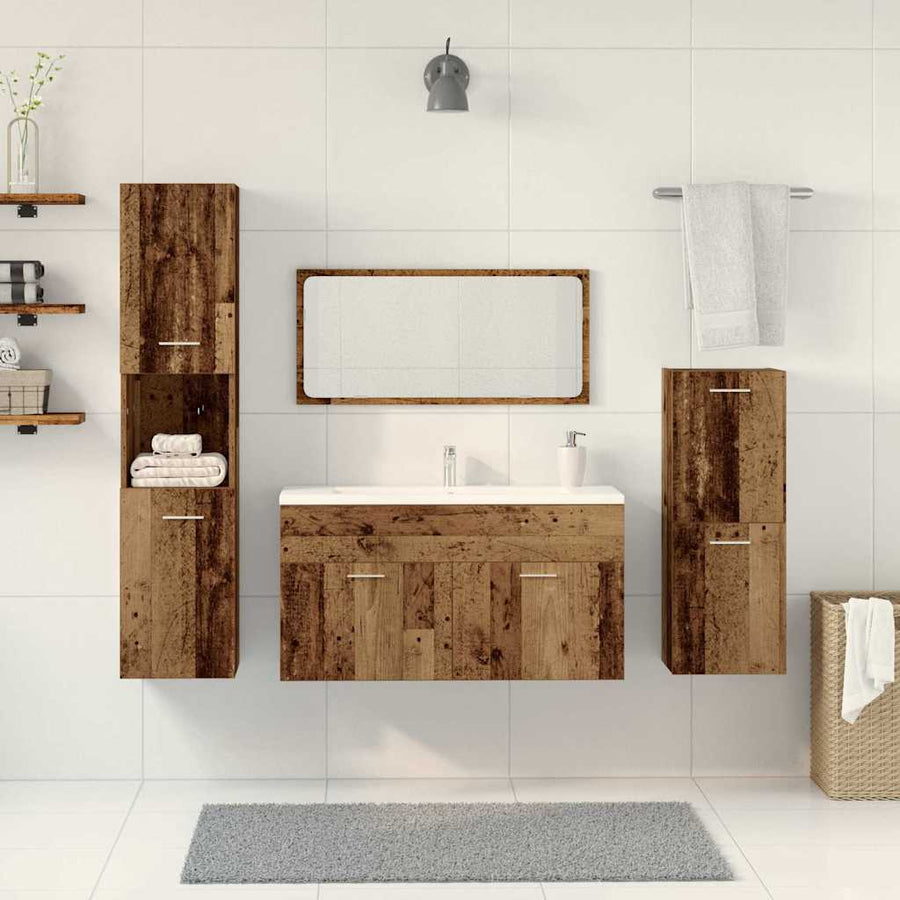 4-delige Badkamermeubelset bewerkt hout oud houtkleurig