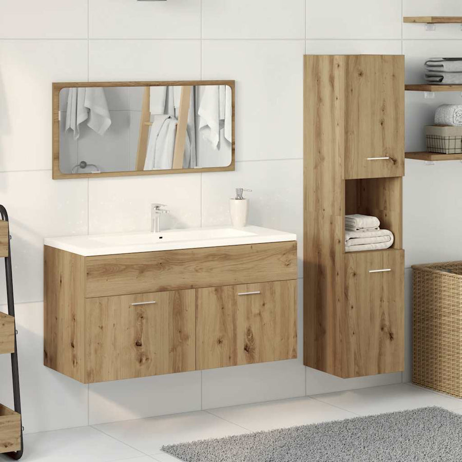 3-delige Badkamermeubelset bewerkt hout artisanaal eikenkleur