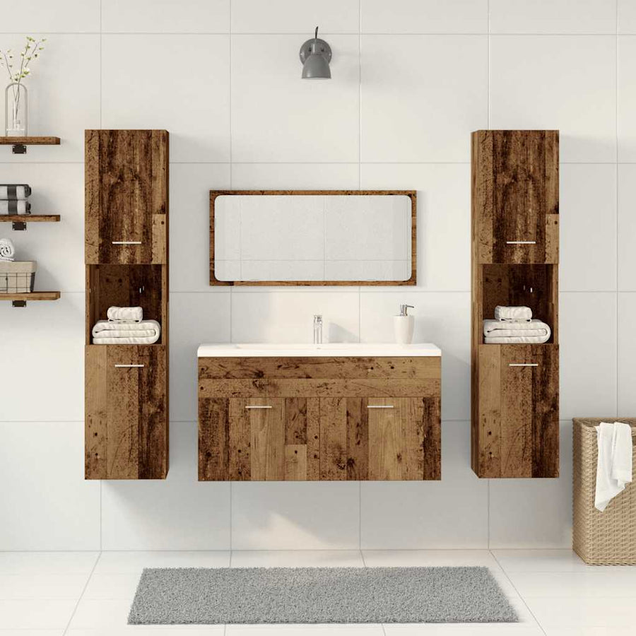 4-delige Badkamermeubelset bewerkt hout oud houtkleurig