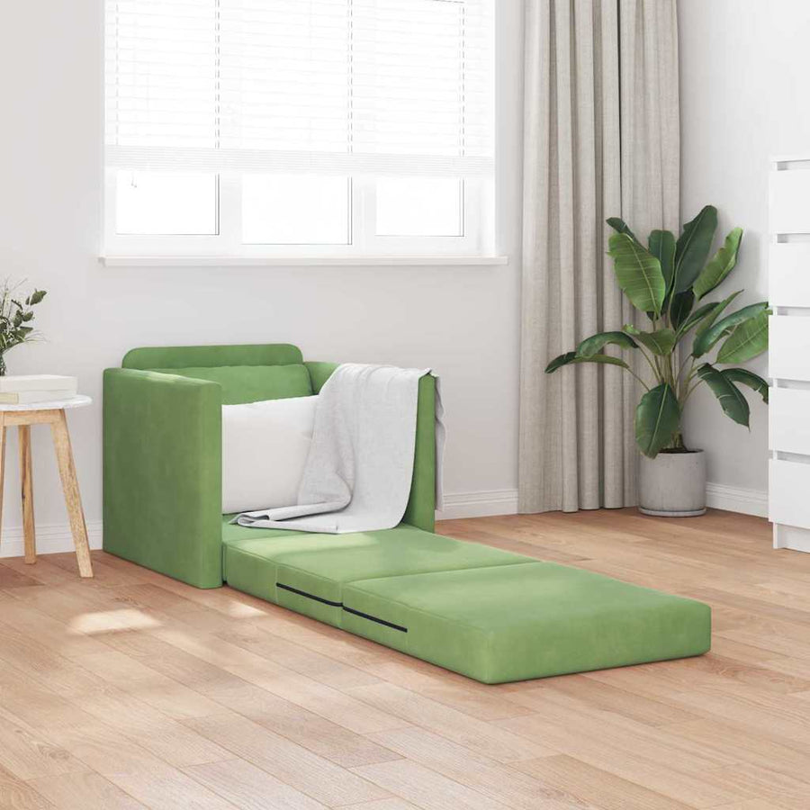Vloerslaapbank Met Kussen 74 X 77 X 81 Cm Fluweel 1-zits Lichtgroen