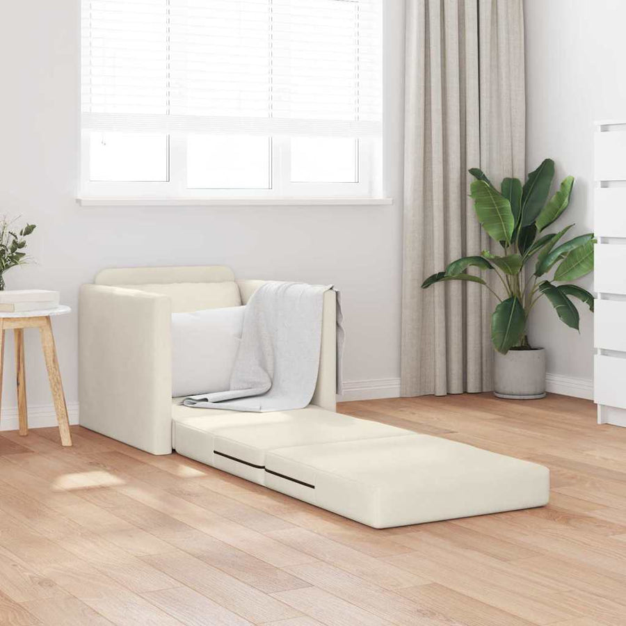 Vloerslaapbank Met Kussen 74 X 77 X 81 Cm Fluweel 1-zits Crème