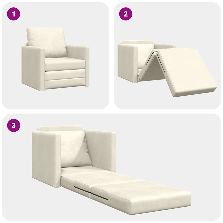 Vloerslaapbank Met Kussen 74 X 77 X 81 Cm Fluweel 1-zits Crème